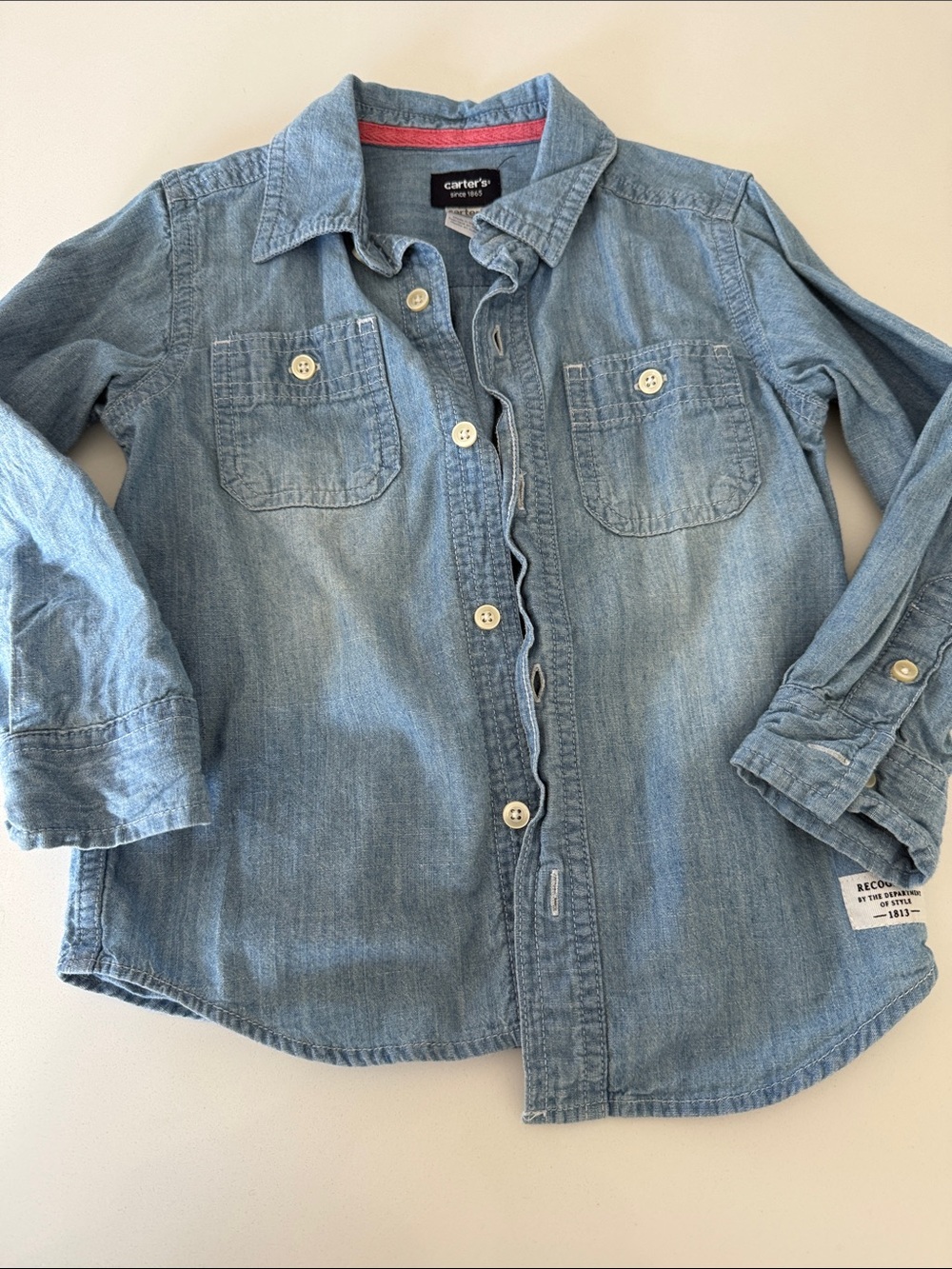 Carter's Chambray Button-Front Toddler Shirt with Coral Trim